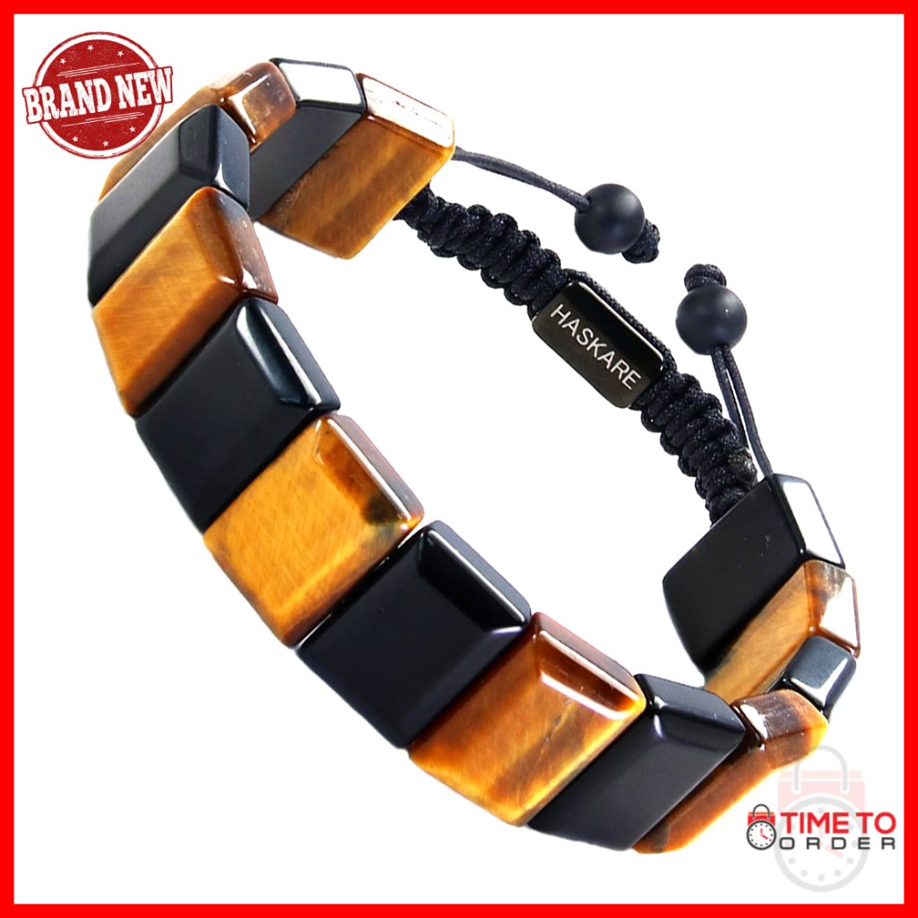 Men's Adjustable Tiger Eye Obsidian Crystal Bracelet 7.5-8.2 Inch Wrist